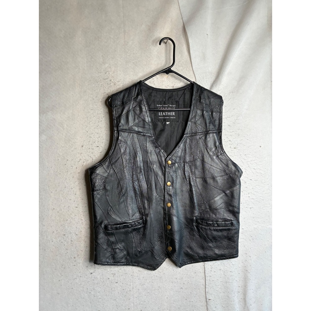VTG Navarre Leather Company Italian Stone Design Patchwork Leather Vest Mens L
